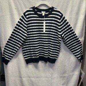 Caslon Navy and White Striped Crew Neck Sweater